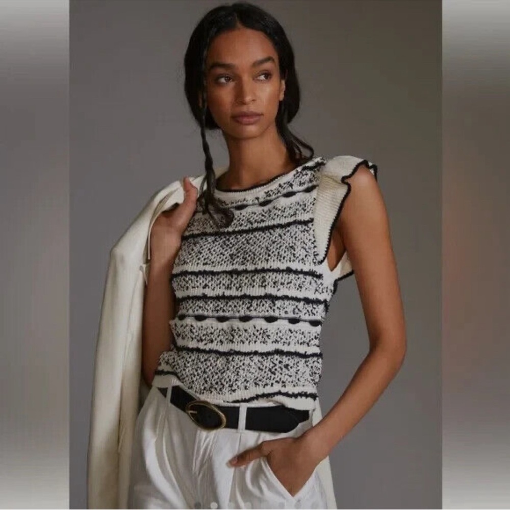 Pilcro for Anthropologie Top Sweater Sleeveless Ruffle Tank Keyhole Back